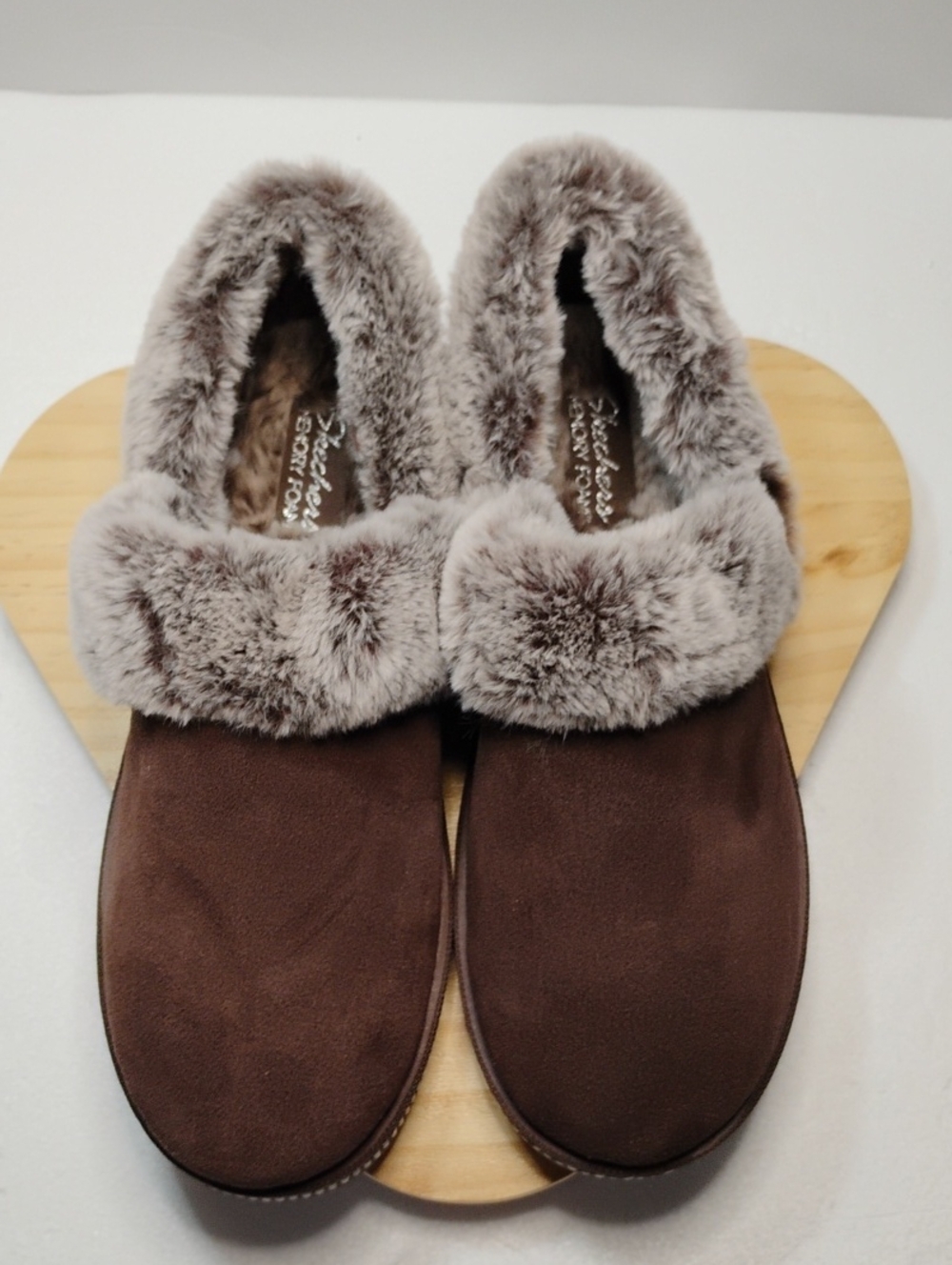Skechers Brown Faux-Fur Cuff Slip-On Slippers